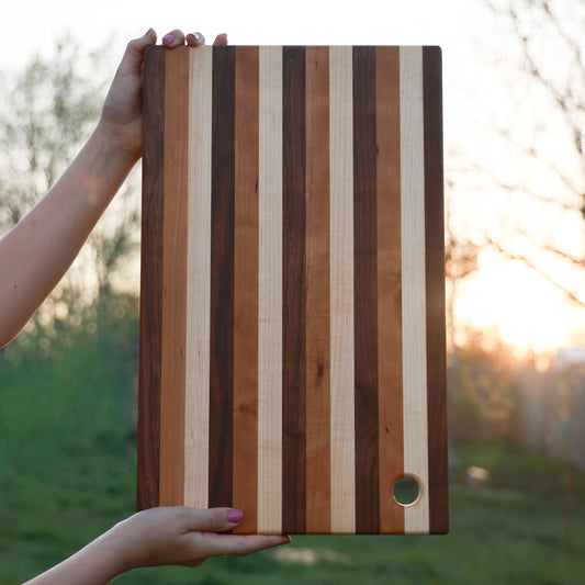 Amish Handmade Walnut, Maple & Cherry Cutting Board - Varying Sizes