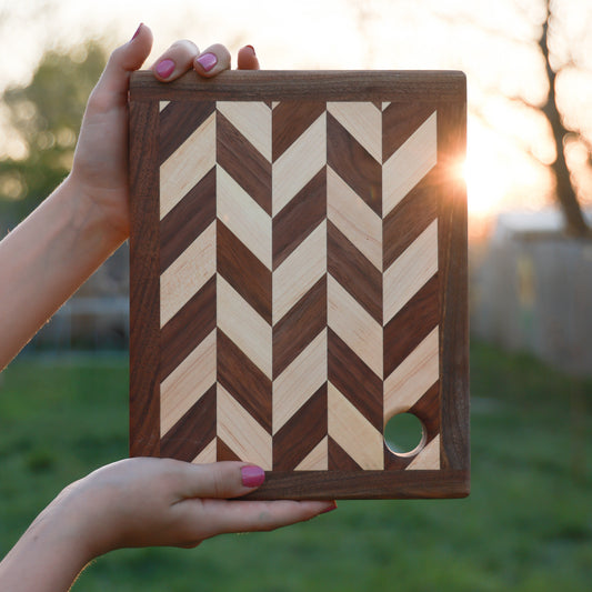 Amish Handmade Herringbone Walnut & Maple Cutting Board - Varying Sizes