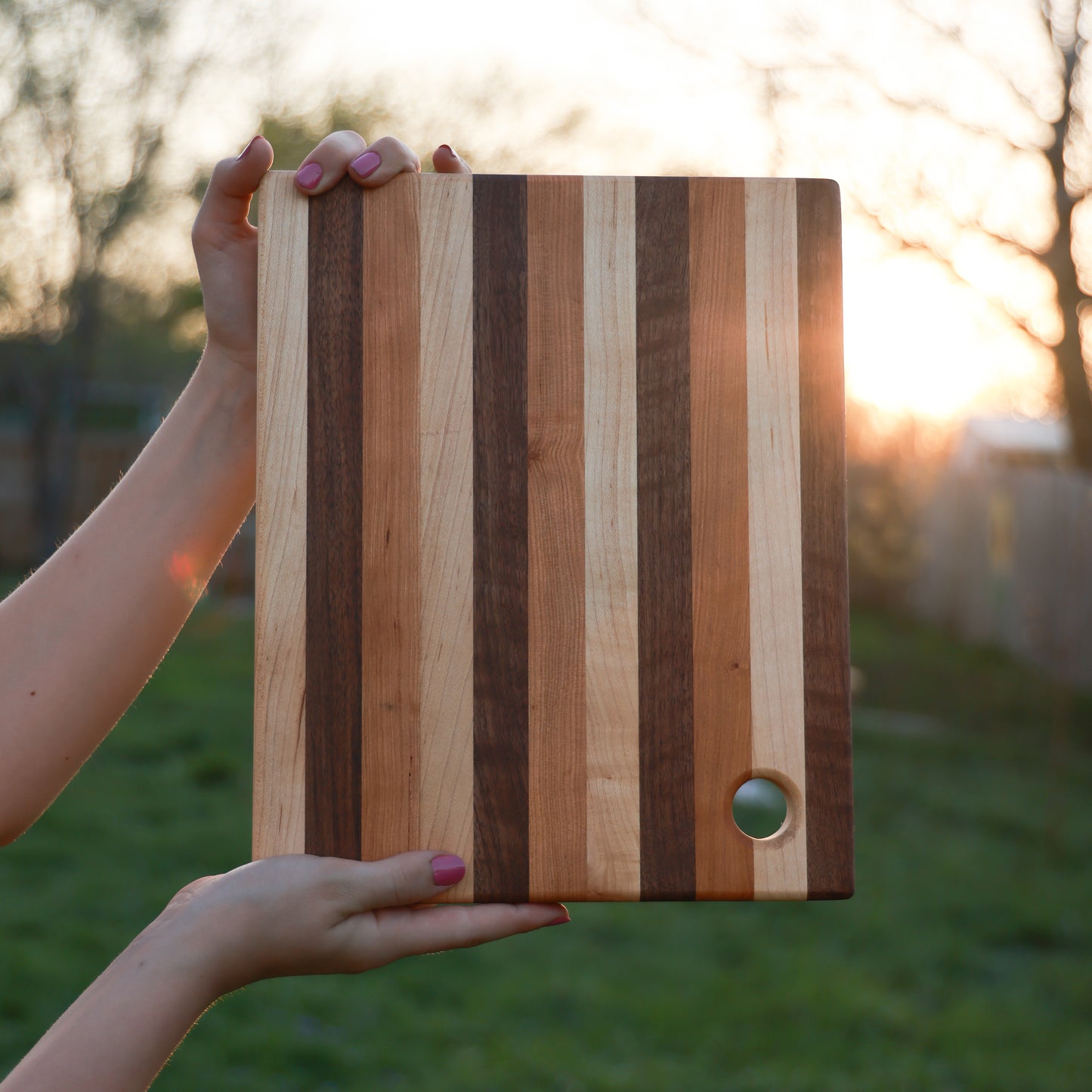 Amish Handmade Walnut, Maple & Cherry Cutting Board - Varying Sizes