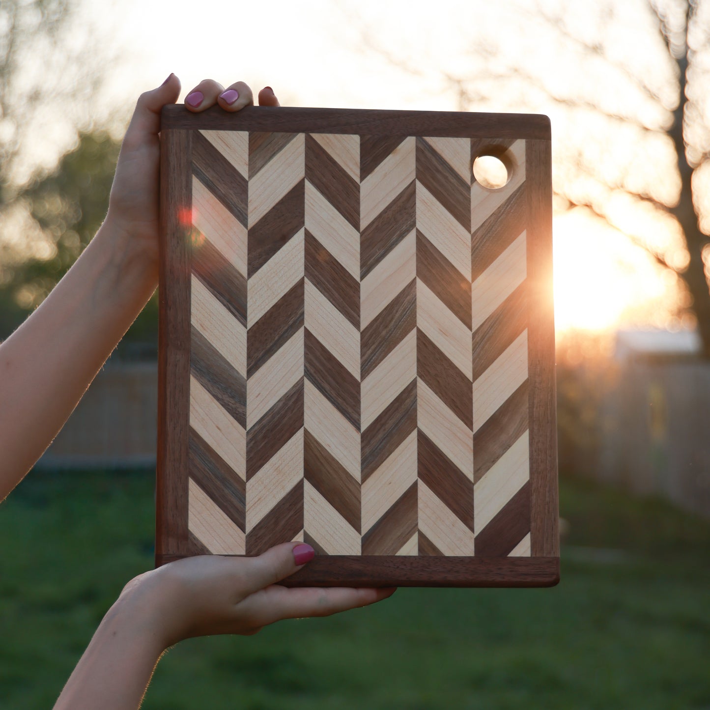 Amish Handmade Herringbone Walnut & Maple Cutting Board - Varying Sizes