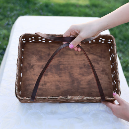 Amish Handmade Casserole Basket with Leather Handles
