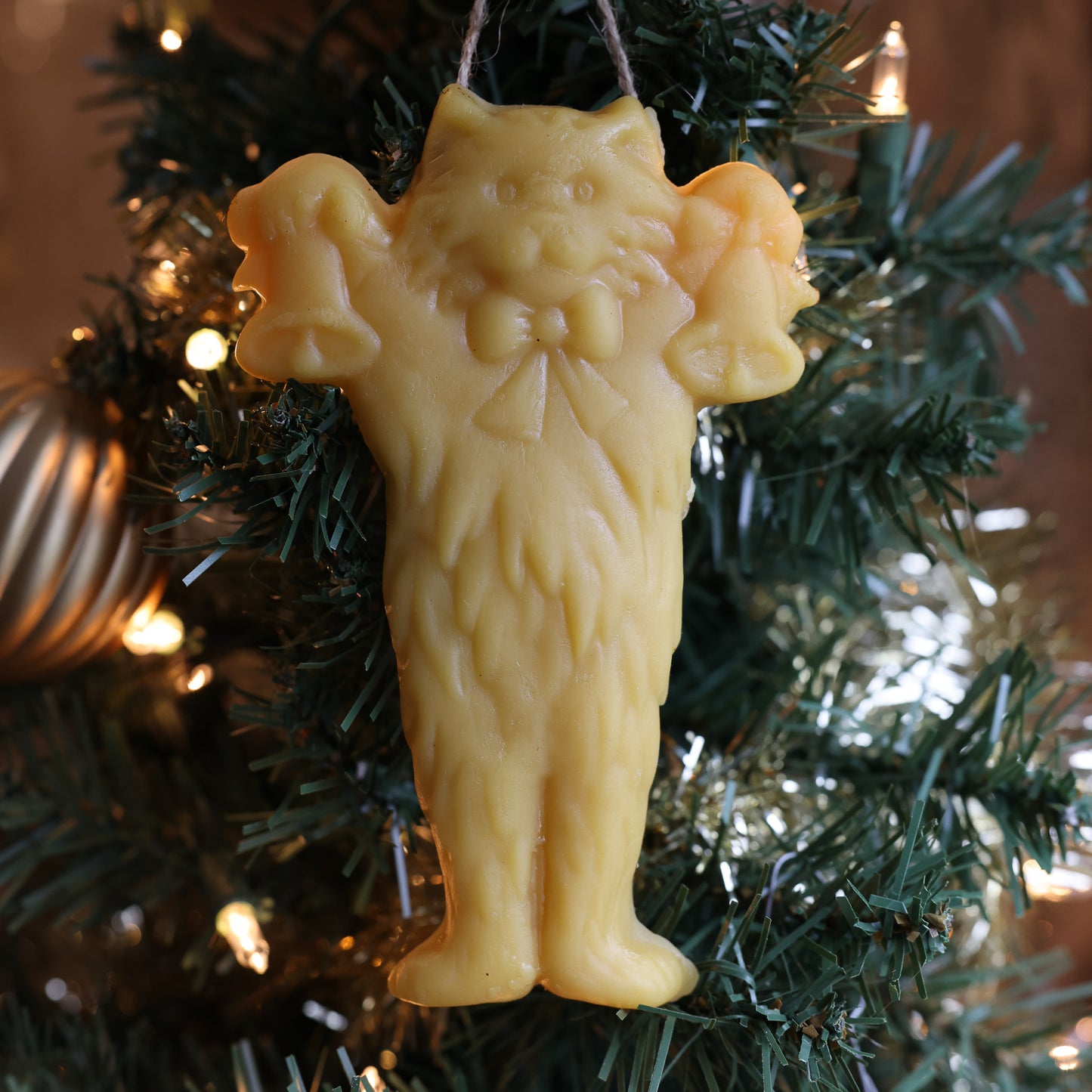 Cat with Bells Beeswax Christmas Ornament