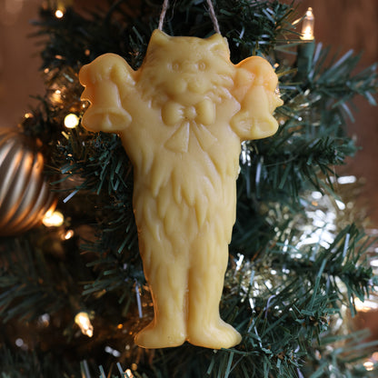 Cat with Bells Beeswax Christmas Ornament