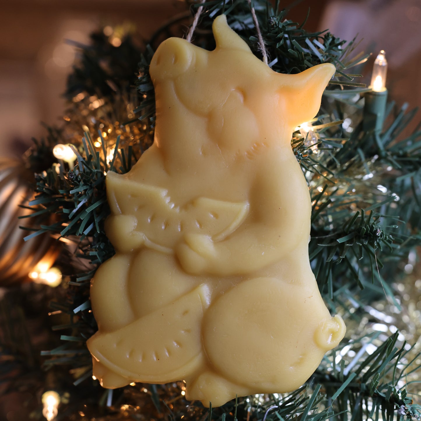 Pig with Watermelon Beeswax Christmas Ornament
