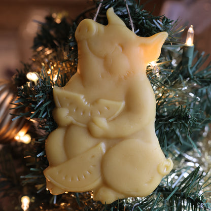 Pig with Watermelon Beeswax Christmas Ornament
