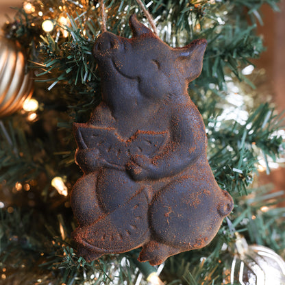 Pig with Watermelon Beeswax Christmas Ornament