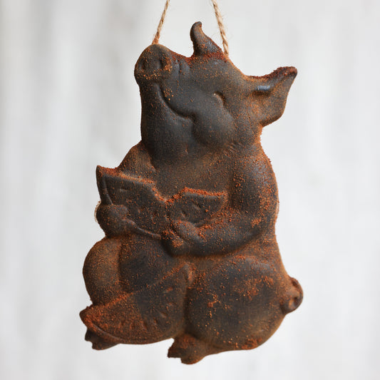 Pig with Watermelon Beeswax Christmas Ornament