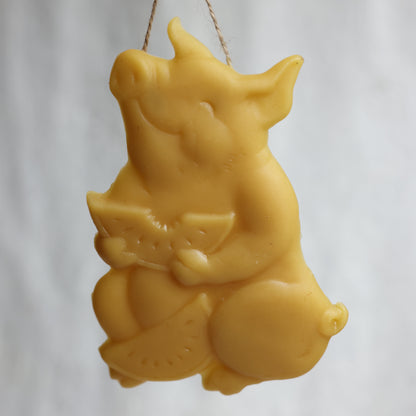 Pig with Watermelon Beeswax Christmas Ornament