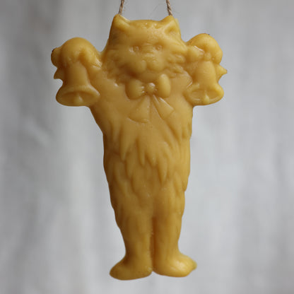 Cat with Bells Beeswax Christmas Ornament